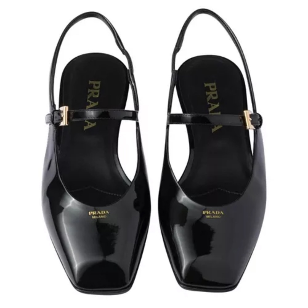 Prada Women’s Black Patent Leather Slingback Ballerinas